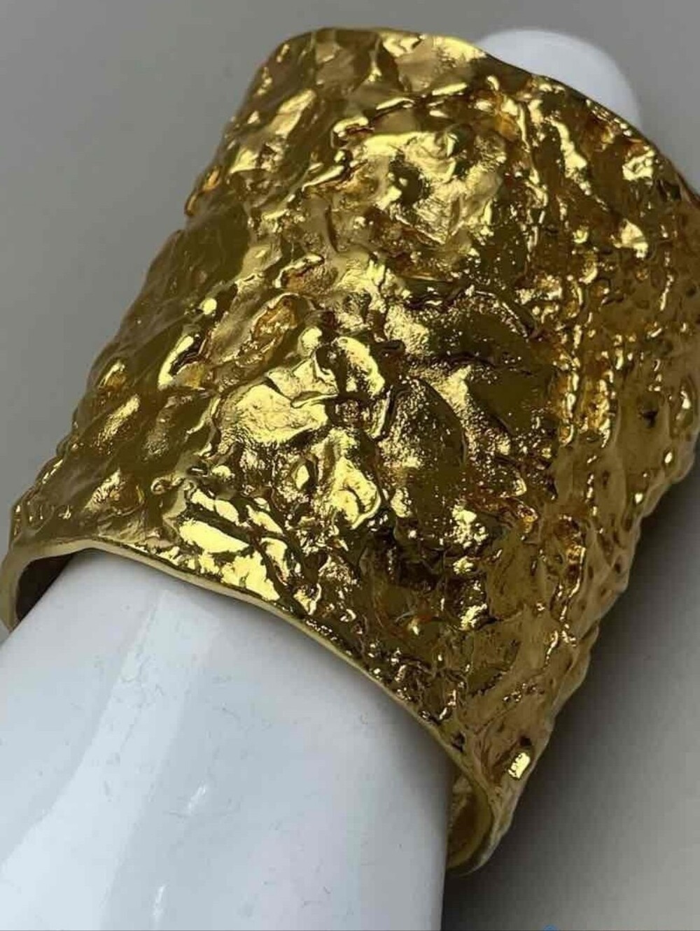 Wide Ben-Amun Vintage 24kt G.P. Gold Nugget Foil Cuff Bracelet Substantial!